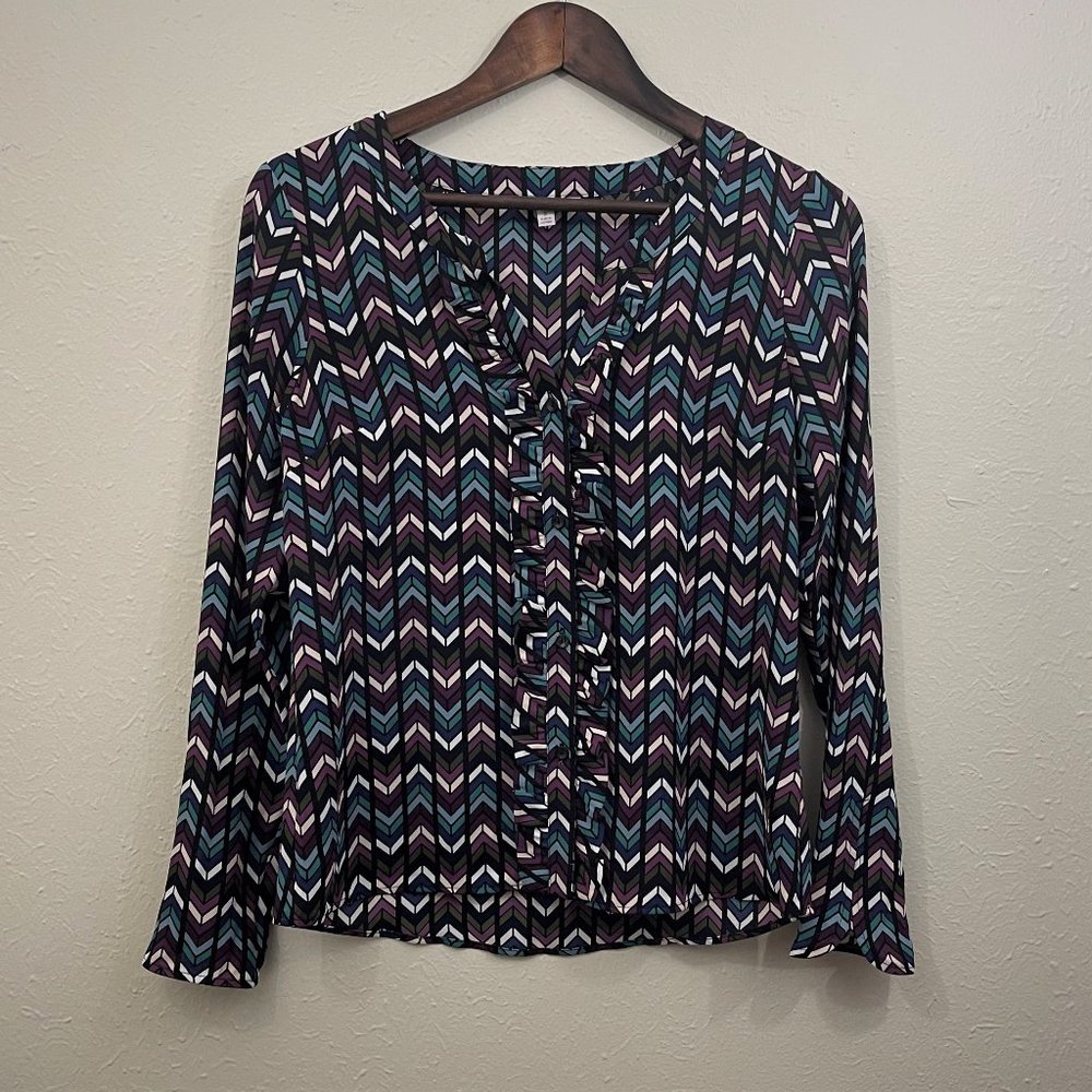 Candie's Sz S Junior's Purple Tuxedo Ruffle Crepe Shirt